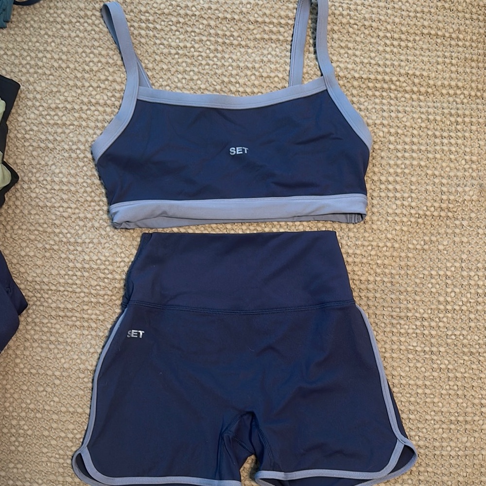SET Active Navy and Gray Sports Bra and Shorts Set